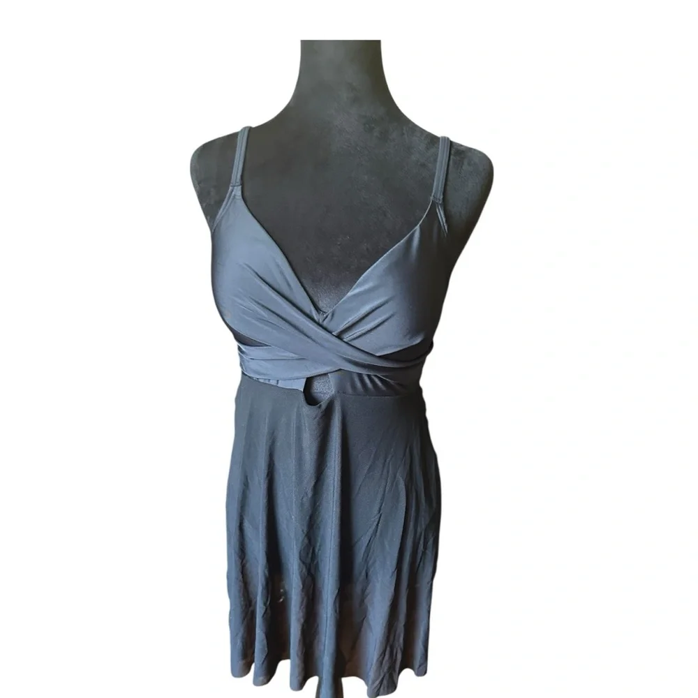 B2prity One-Piece Black Swim Dress Wrap Mesh Cutout – Size M NWT - Picture 4 of 13